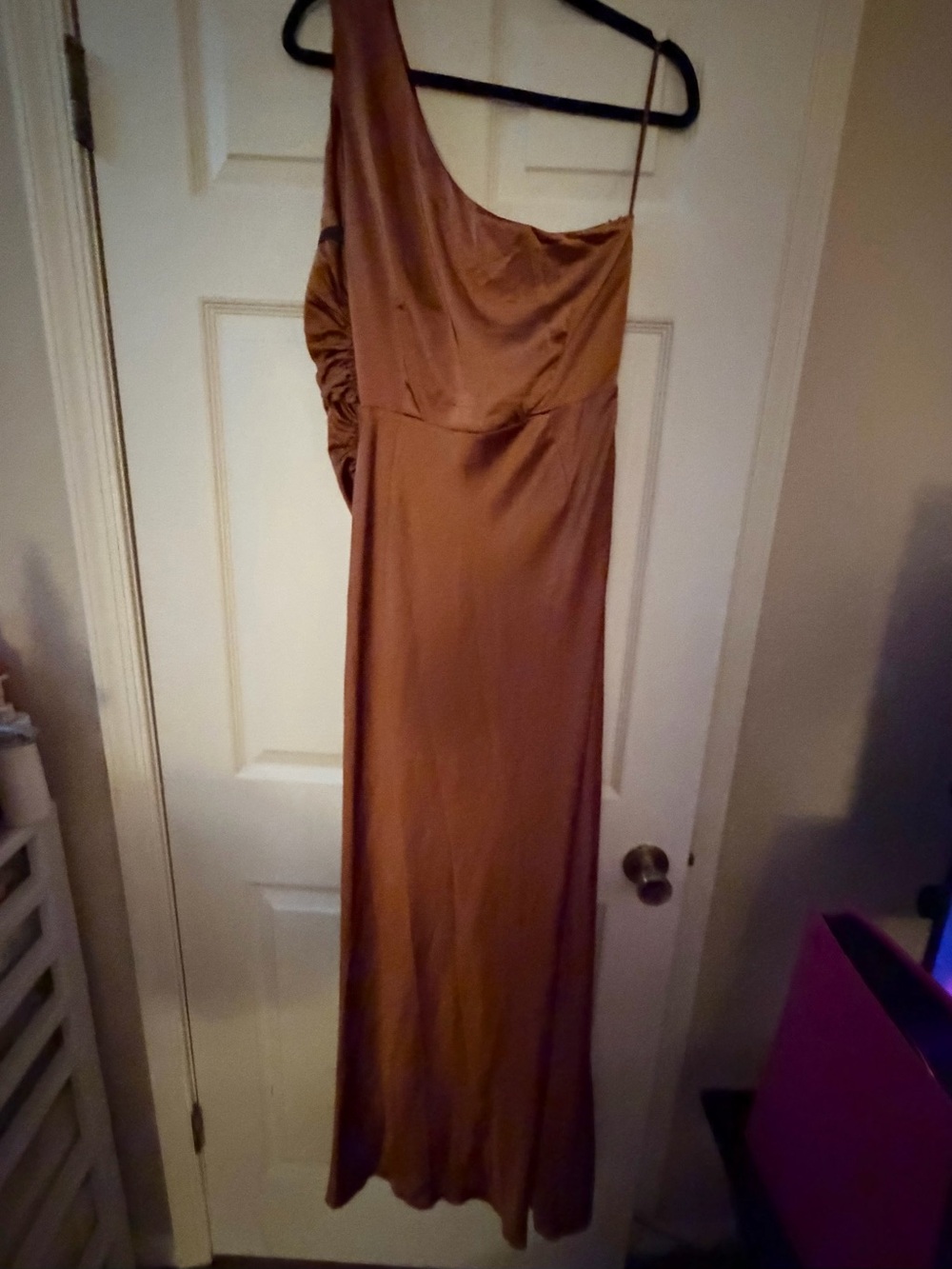 One-Shoulder Brown Satin Evening Dress